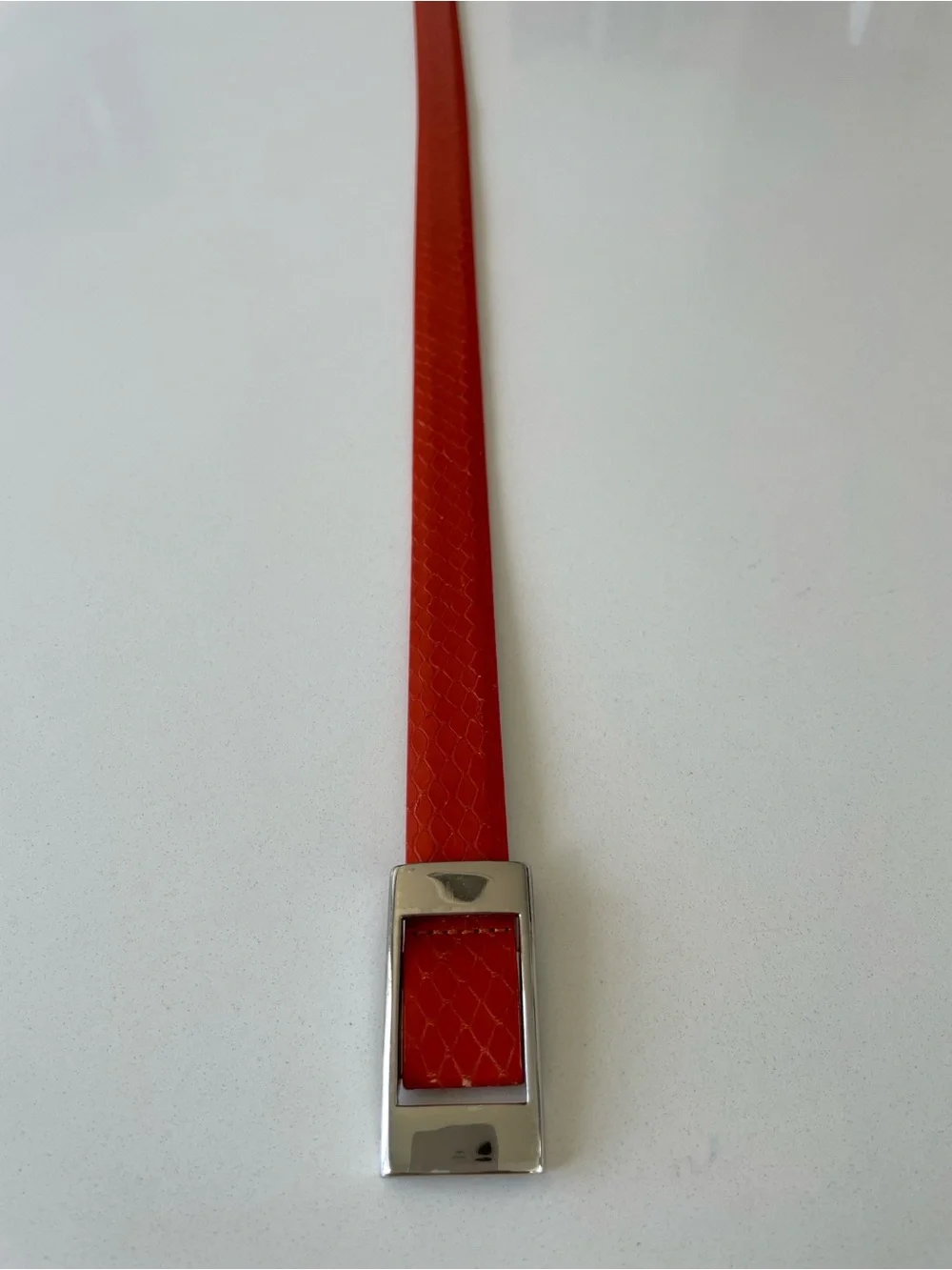 Ellen Tracy Orange Italian Leather Men's Belt with Silver Buckle medium